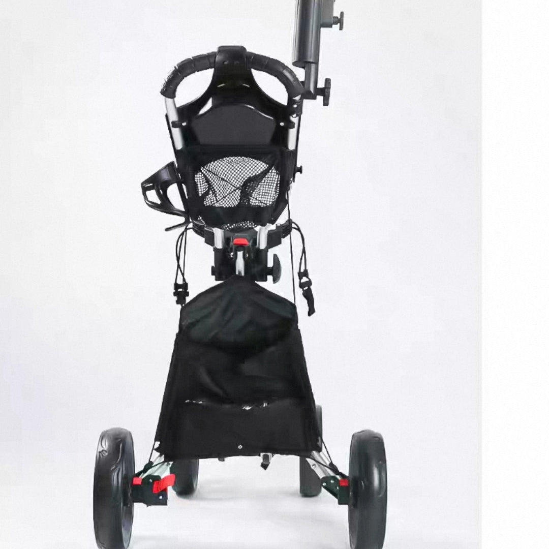 Golf Push Cart 4-Wheels,Folding Golf Cart, Golf Pull cart with Cup Holder,Umbrella Holder,Cooler Bag, Foldable with one-Click,Handle Height Adjustable,Drink Holder,Walking Push cart