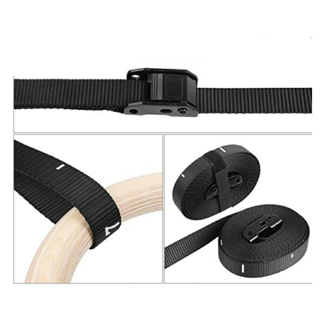 Wood Gym Rings with Adjustable Straps for Strength Training with Markings