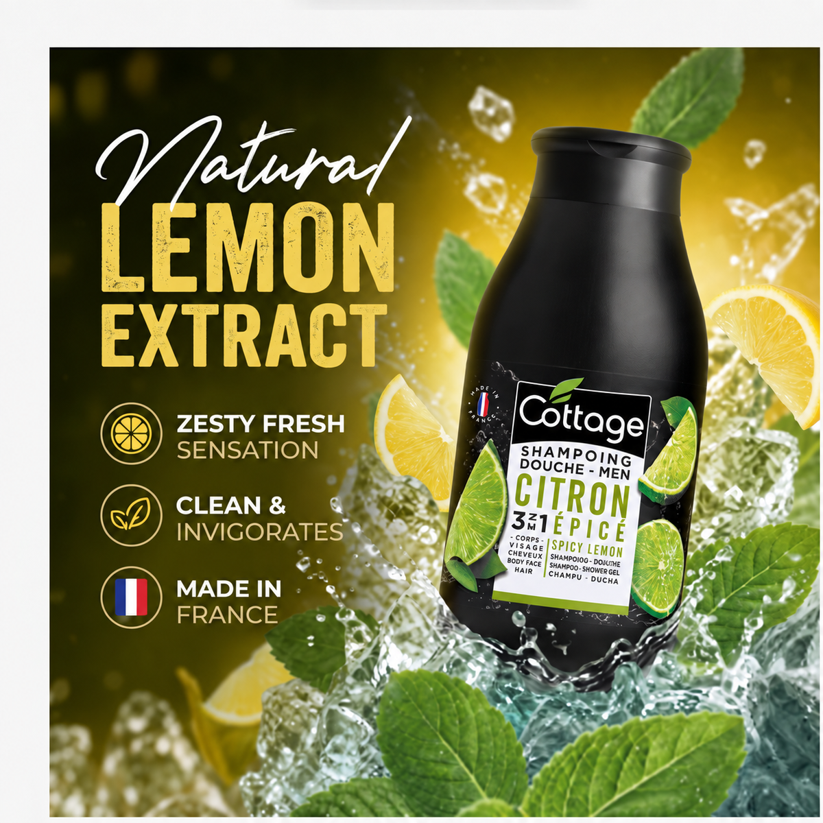 Cottage Men 3-in-1 Perfumed Sports Shampoo Shower 250ml — Hair, Face & Body Wash