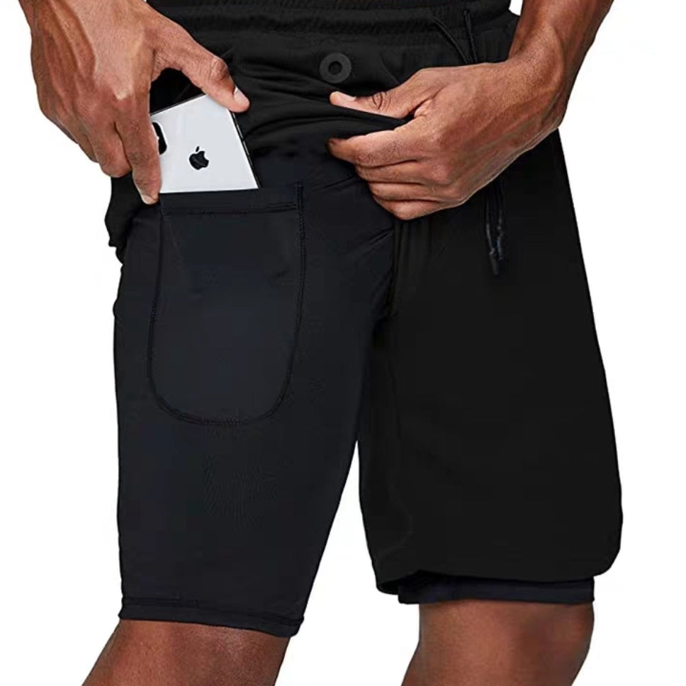 Sports Gym Fitness Shorts With Phone and Hidden Pocket Compression Tights
