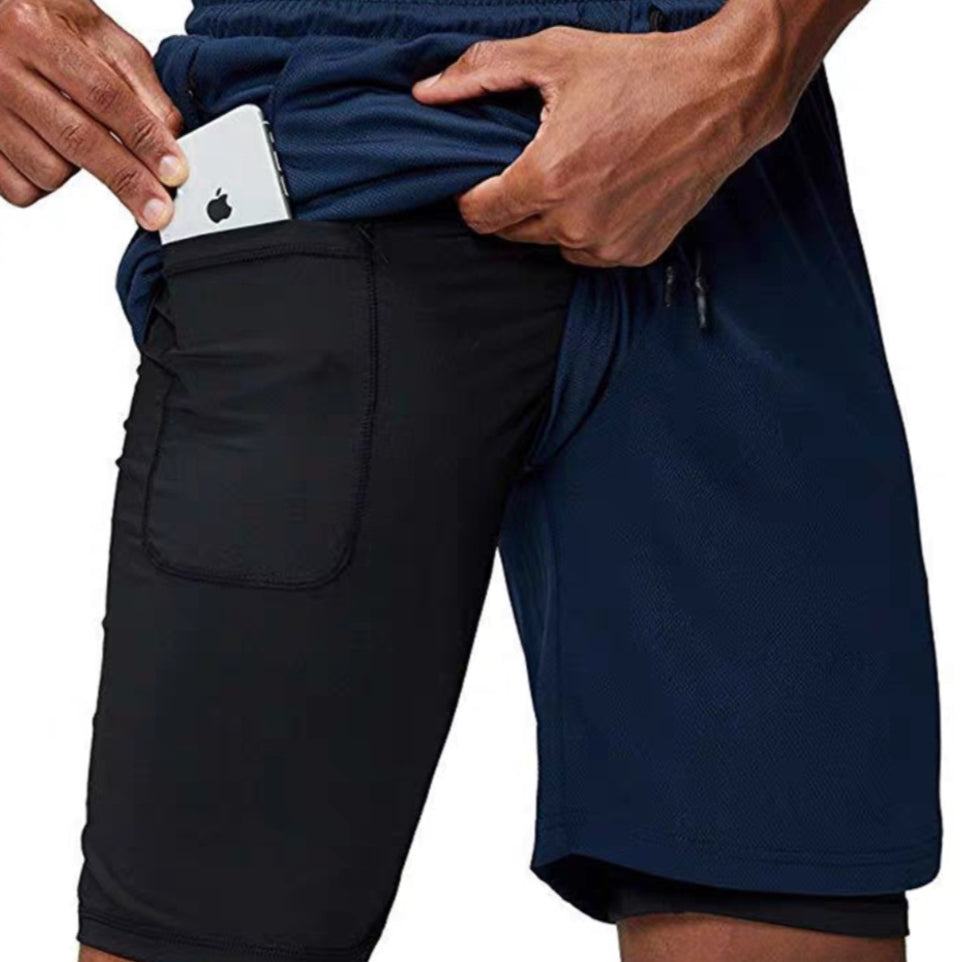 Sports Gym Fitness Shorts With Phone and Hidden Pocket Compression Tights