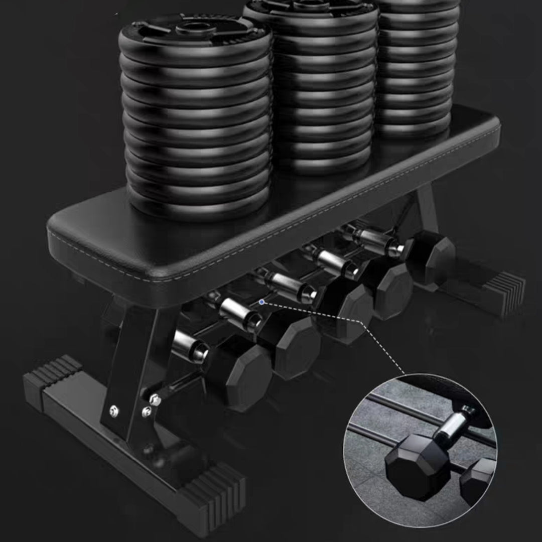 Heavy Duty Flat Weight Bench with Lower Dumbbell Storage Rack Base