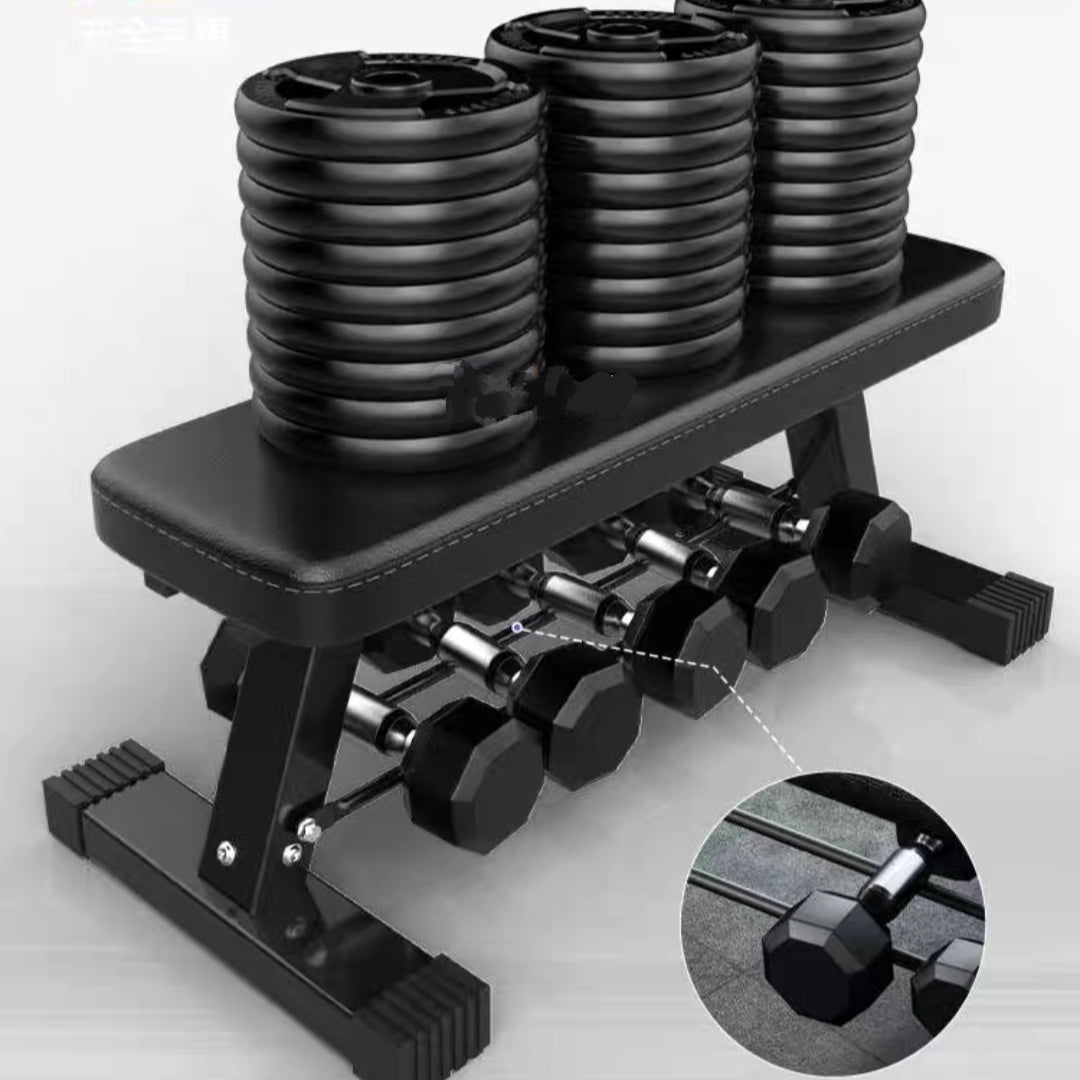 Heavy Duty Flat Weight Bench with Lower Dumbbell Storage Rack Base