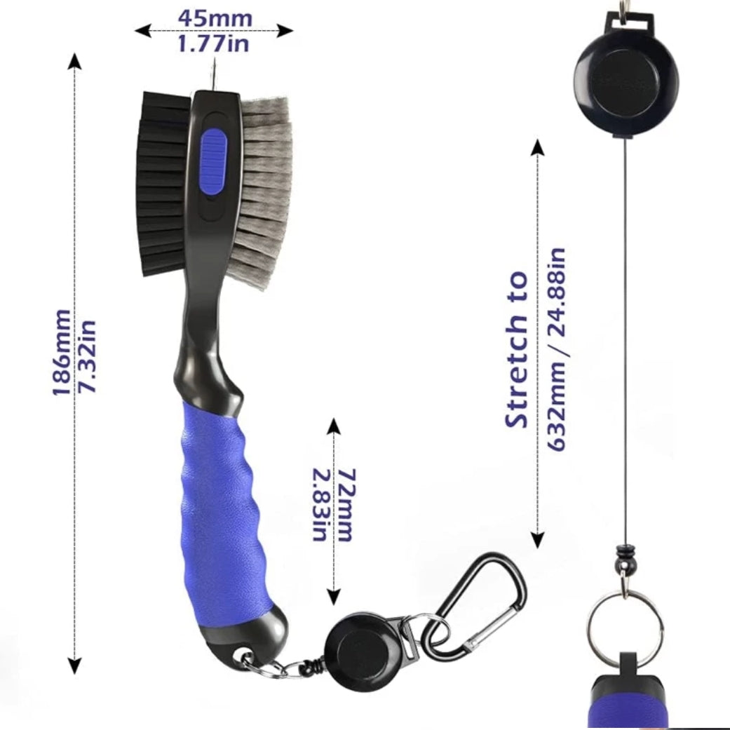 Golf Club Brush and Groove Cleaner Brush Brushes for Golf Shoes Golf Club Golf Golf Groove, Attach 61cm Retractable Zip-line Aluminum Carabiner