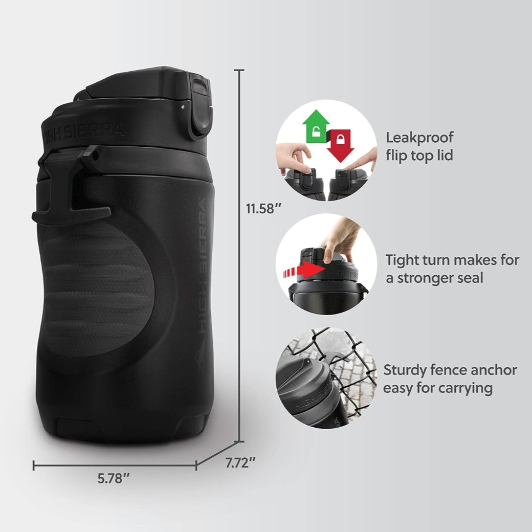 High Sierra 1.9L Insulated Water Bottle – Double Wall Jug, Leakproof Flip-Top Lid, Large Jug with  BPA-Free
