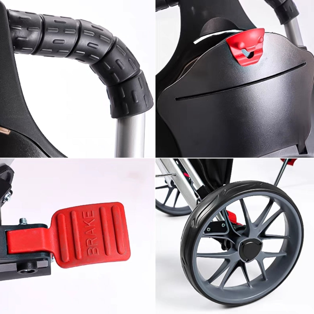 Golf Push Cart 4-Wheels,Folding Golf Cart, Golf Pull cart with Cup Holder,Umbrella Holder,Cooler Bag, Foldable with one-Click,Handle Height Adjustable,Drink Holder,Walking Push cart