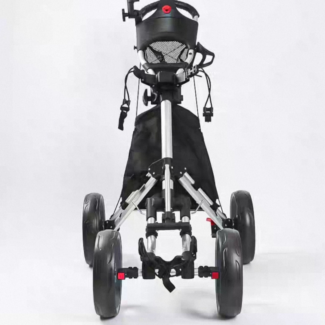 Golf Push Cart 4-Wheels,Folding Golf Cart, Golf Pull cart with Cup Holder,Umbrella Holder,Cooler Bag, Foldable with one-Click,Handle Height Adjustable,Drink Holder,Walking Push cart