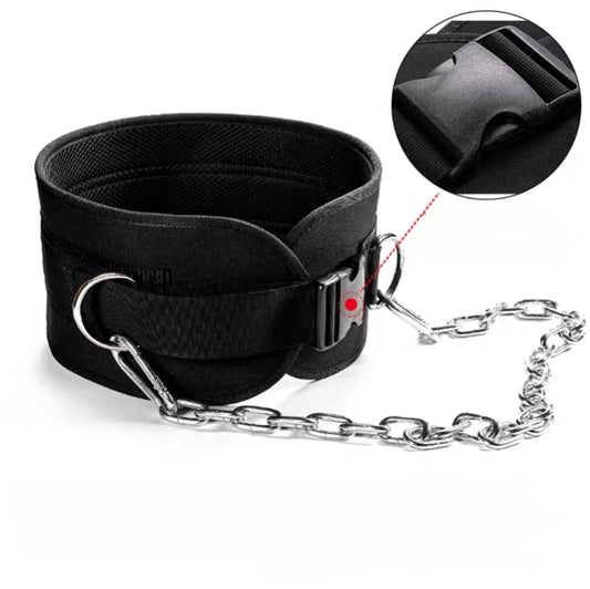 Dip Belt With Buckle Steel Chain Reinforced Nylon for up to 180 kg Load