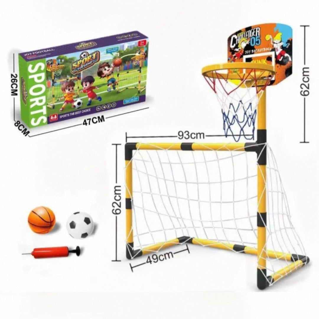 Kids Portable Mini Indoor Basketball Stand Net Hoop and Football Soccer Goal 2 in 1