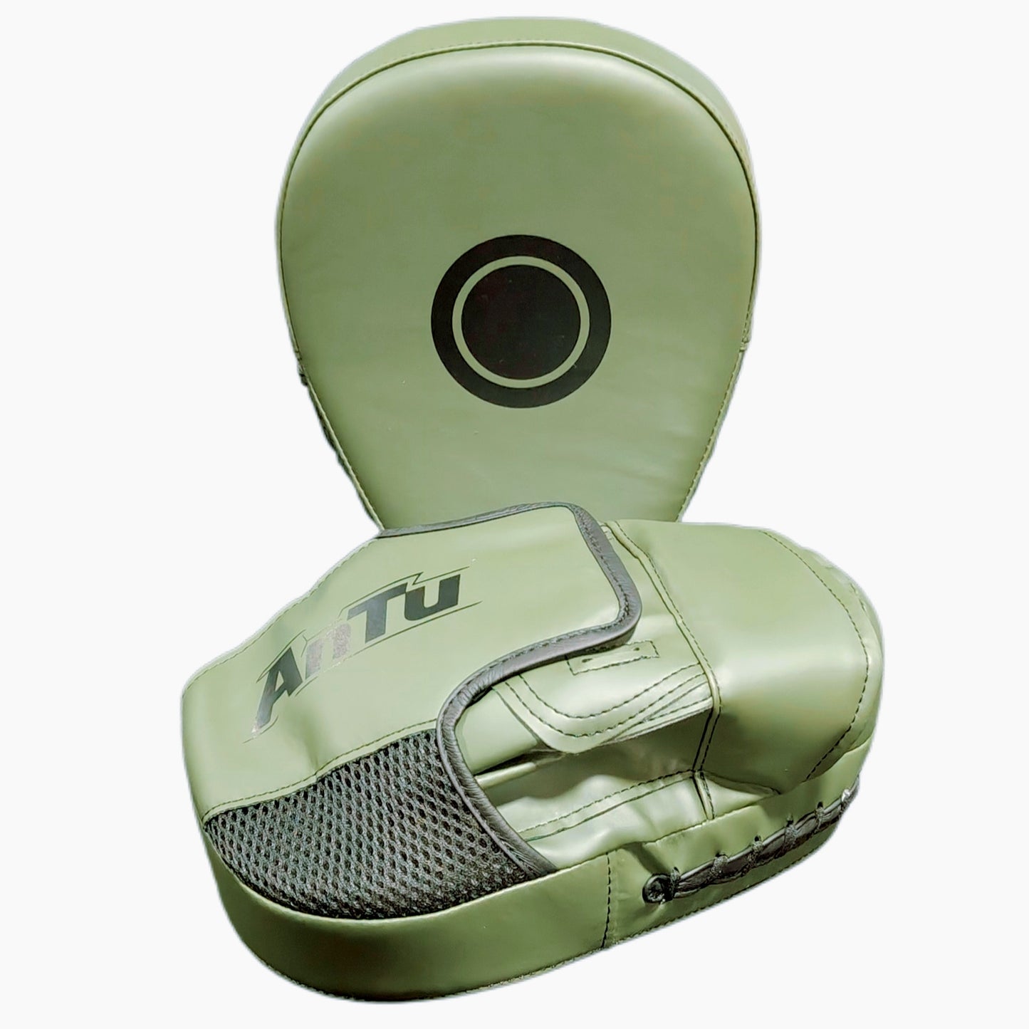 Curved Focus Boxing Punching Mitts — PU Leather, Water Resistant (Military Green / All Black)