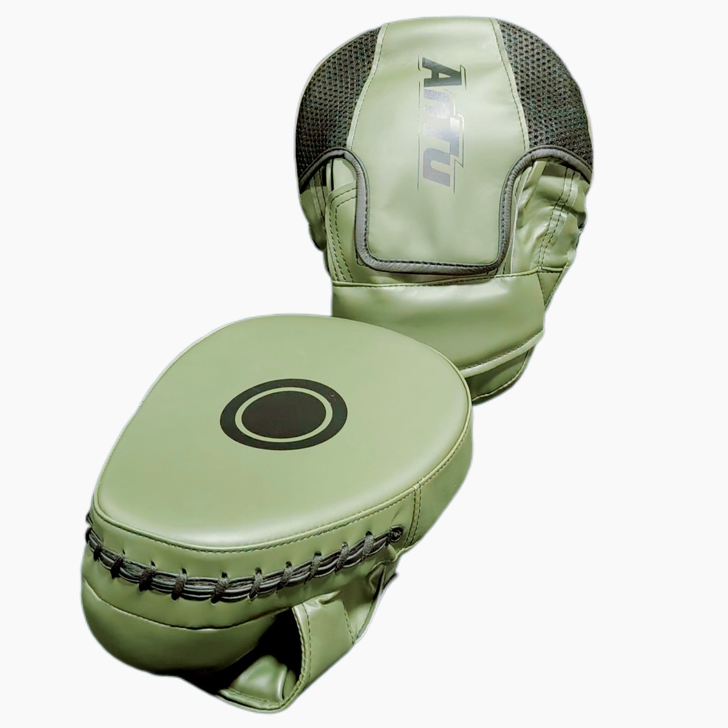 Curved Focus Boxing Punching Mitts — PU Leather, Water Resistant (Military Green / All Black)