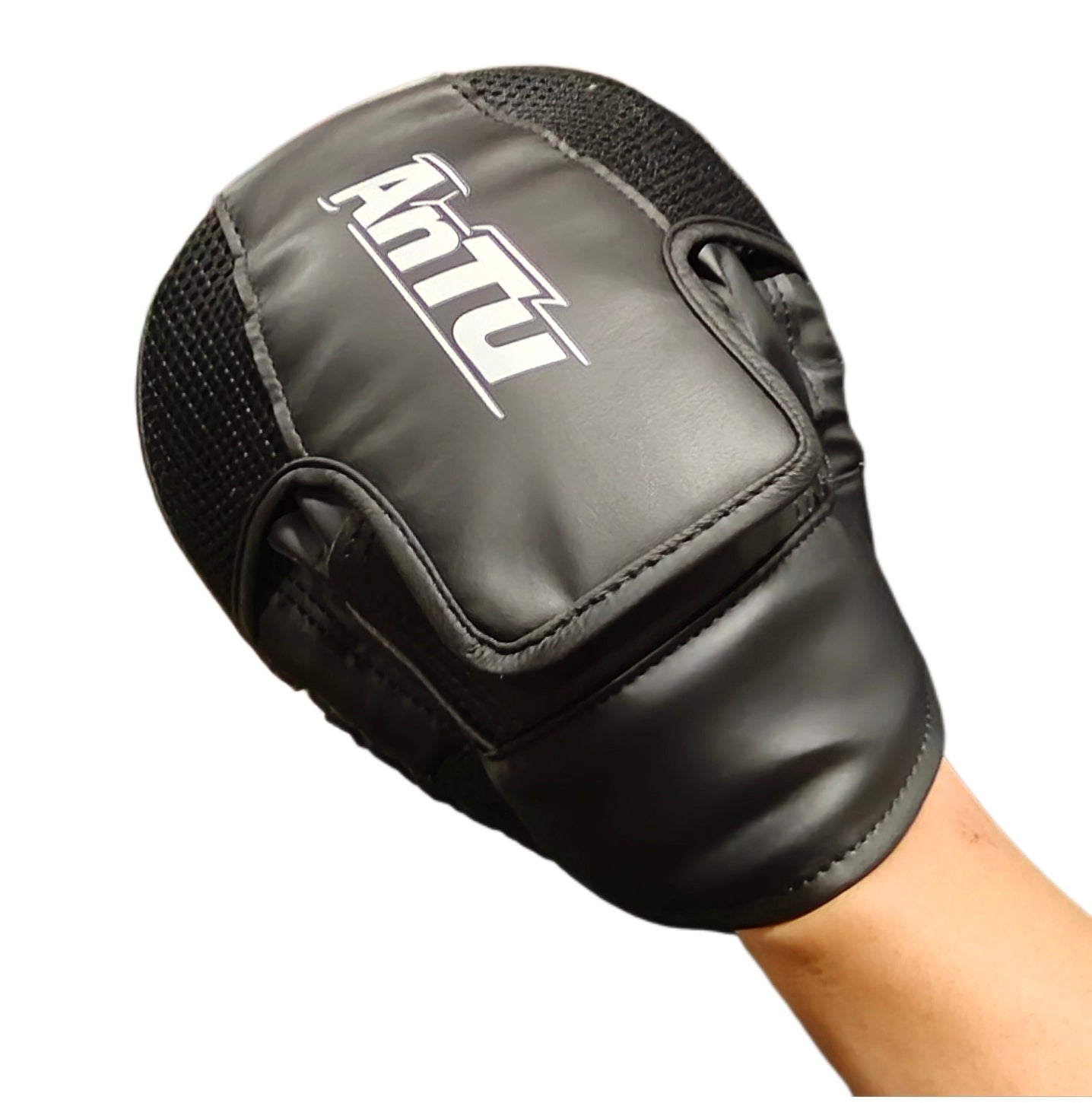 Curved Focus Boxing Punching Mitts — PU Leather, Water Resistant (Military Green / All Black)