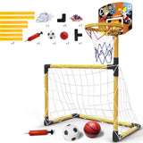 Kids Portable Mini Indoor Basketball Stand Net Hoop and Football Soccer Goal 2 in 1