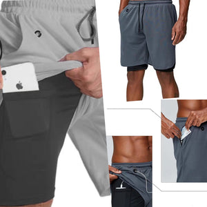 Sports Gym Fitness Shorts With Phone and Hidden Pocket Compression Tights