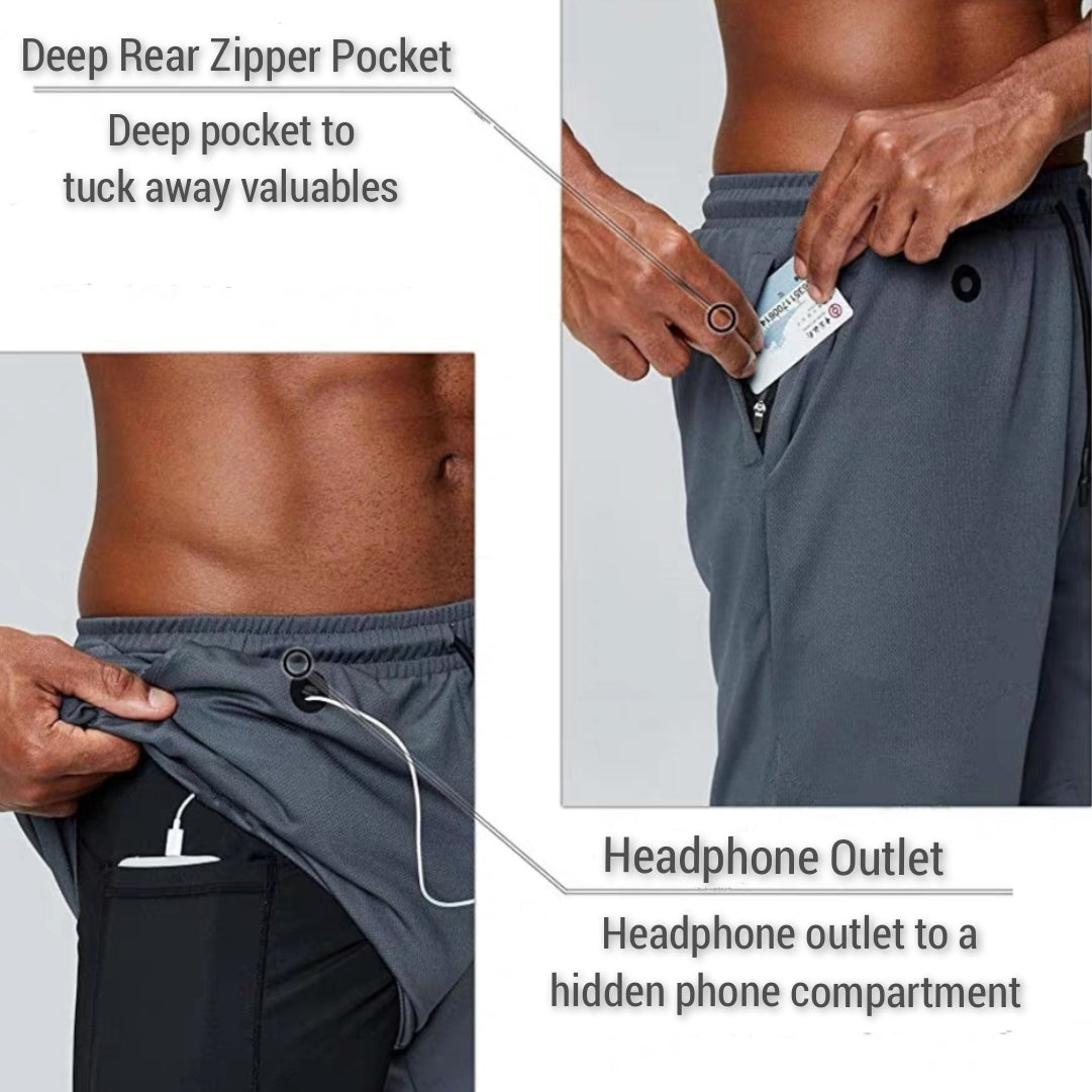 Sports Gym Fitness Shorts With Phone and Hidden Pocket Compression Tights