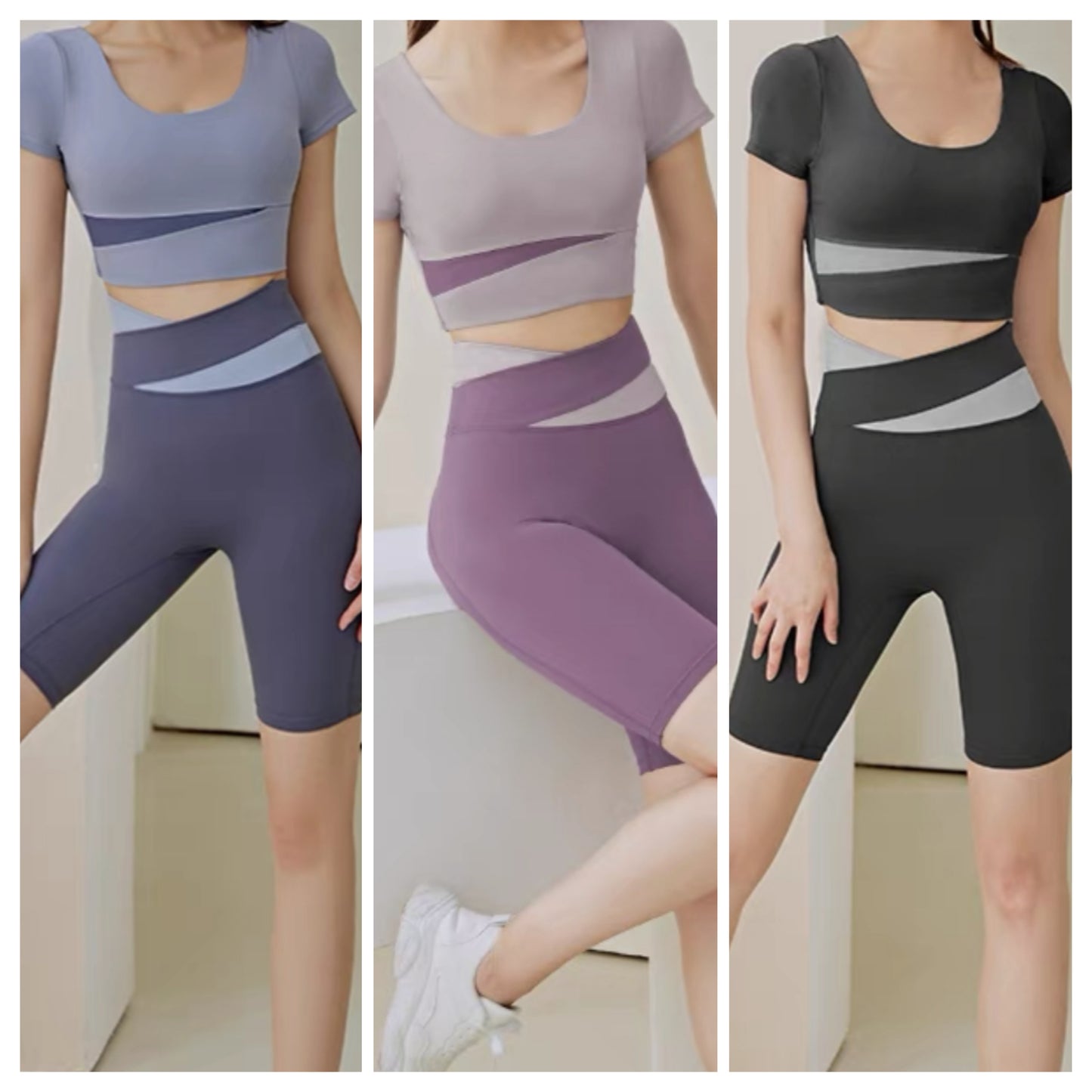 Womens Atheleisure Sports Active Wear Vest Crop Top and Shorts Fitness Yoga Gym Ladies Clothing