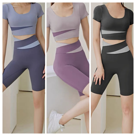 Womens Atheleisure Sports Active Wear Vest Crop Top and Shorts Fitness Yoga Gym Ladies Clothing