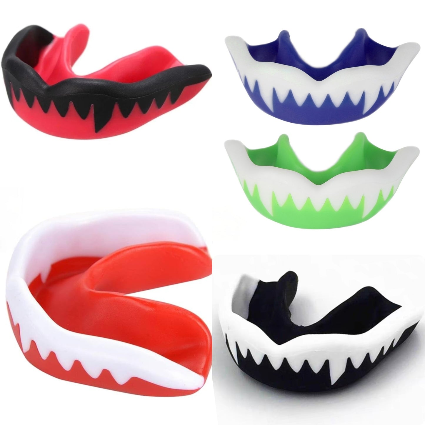 Mouthguard for KIDS - Extra Thick Contoured Design for High Impact Sports - Fang Design - 5 Colors Available - Boil and Bite Guard - Maximum Protection