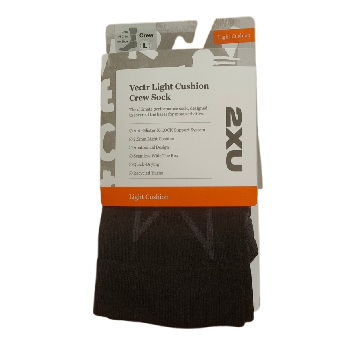 2XU Unisex Vectr Light Cushion Crew Socks — Black/Titanium