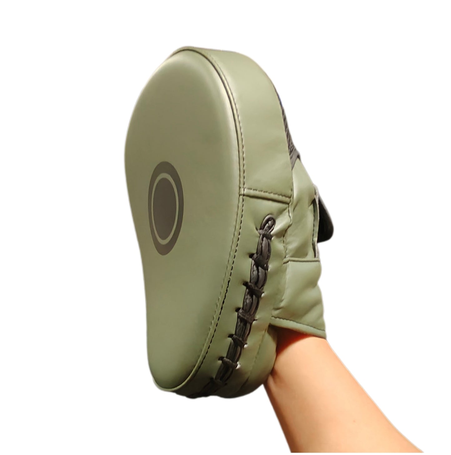 Curved Focus Boxing Punching Mitts — PU Leather, Water Resistant (Military Green / All Black)