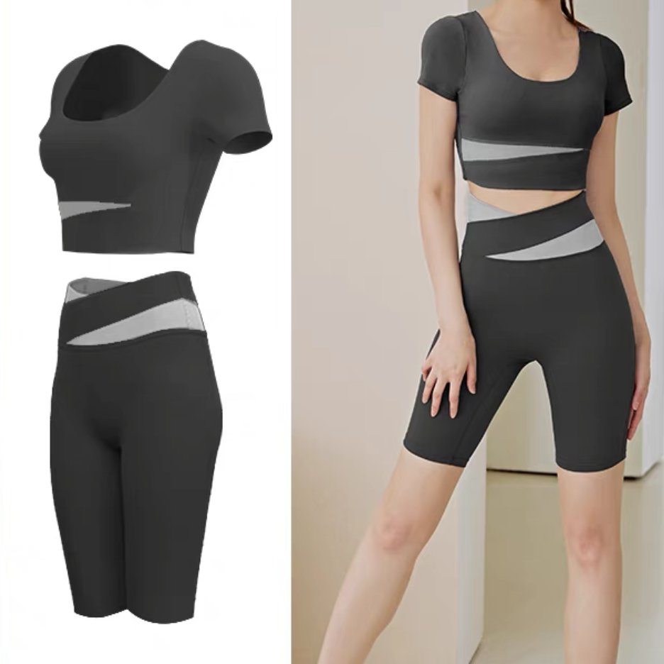Womens Atheleisure Sports Active Wear Vest Crop Top and Shorts Fitness Yoga Gym Ladies Clothing