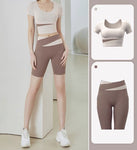Womens Atheleisure Sports Active Wear Vest Crop Top and Shorts Fitness Yoga Gym Ladies Clothing