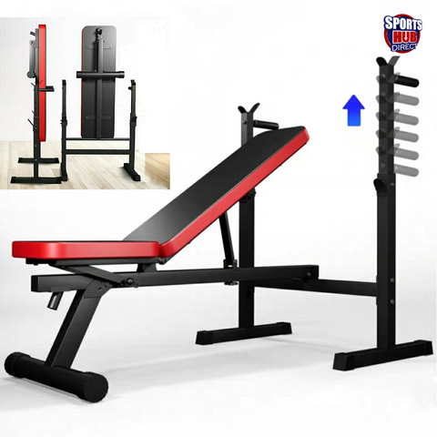 Fitness Bench, Adjustable Foldable Weight/Sit Up Incline/Decline Dip Bar Exercise Workout Bench for Home Gym Fitness