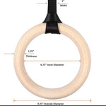 Wood Gym Rings with Adjustable Straps for Strength Training with Markings