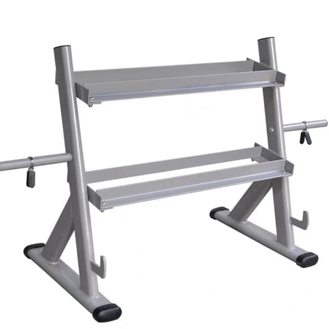 2-Tier Dumbbell Rack with Side Weight Plate Storage & Barbell Storage