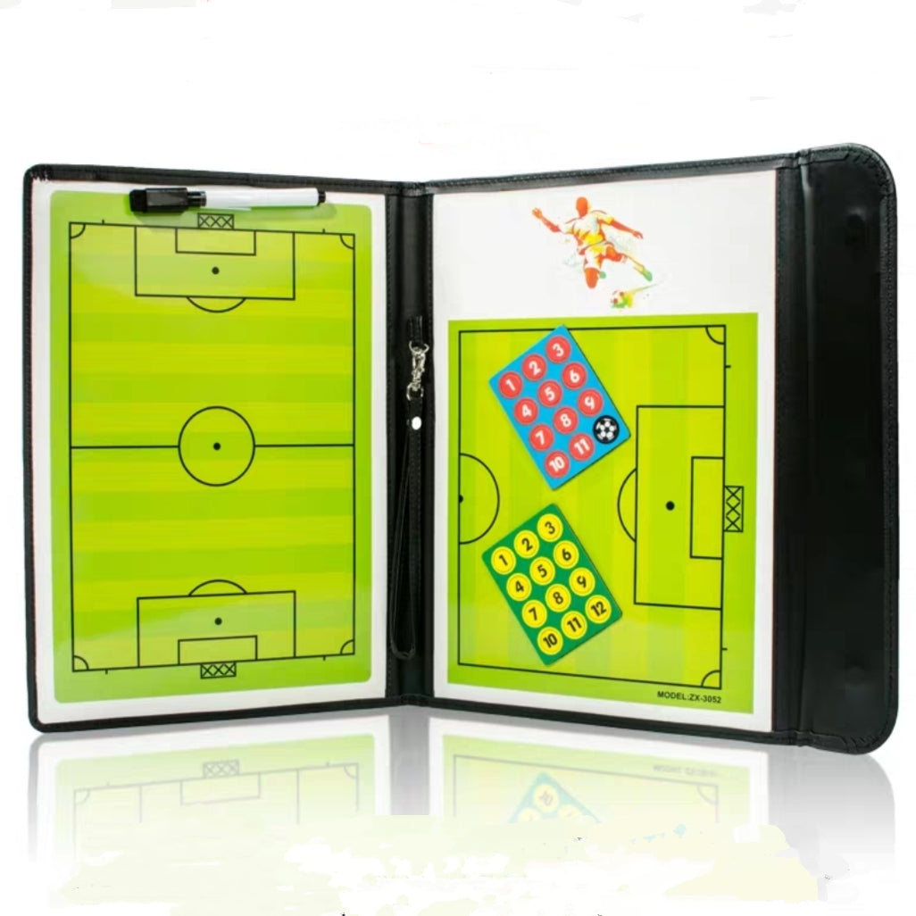 Football Soccer Coaching Board with Magnetic Pieces Tactics Board Foldable w Markers, Eraser, Referee Whistle