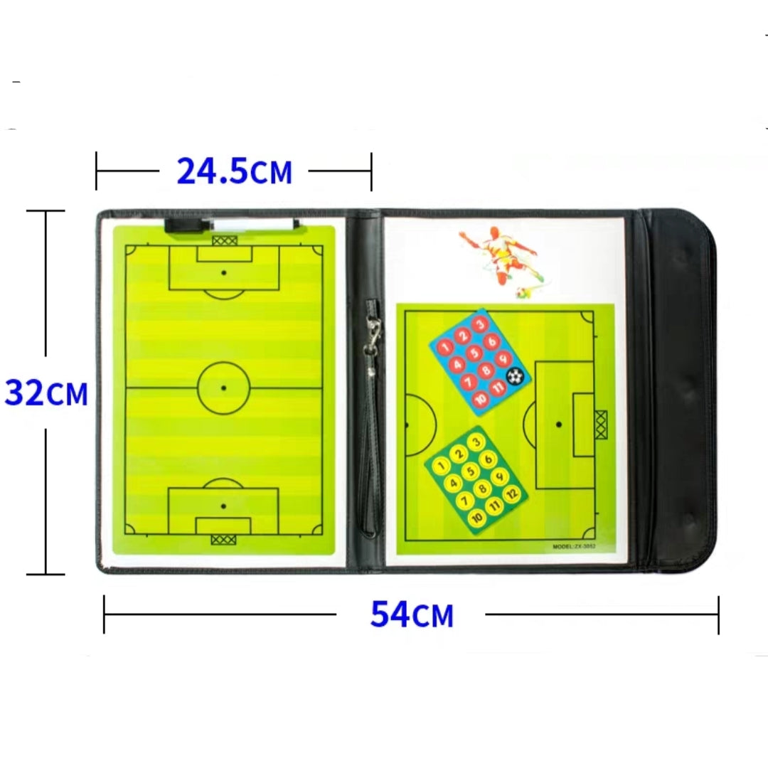 Football Soccer Coaching Board with Magnetic Pieces Tactics Board Foldable w Markers, Eraser, Referee Whistle