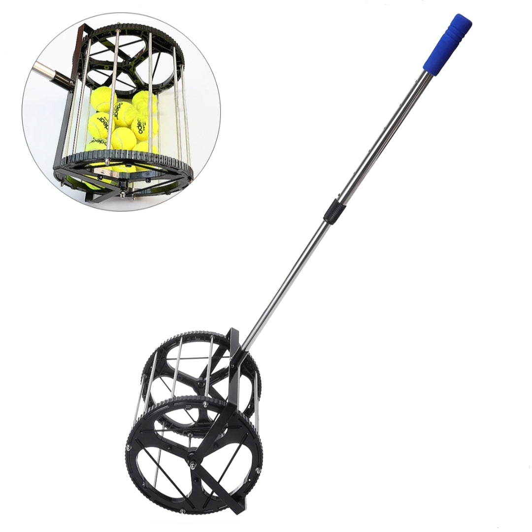 Tennis Ball Roller Mower Hopper 55 Ball Capacity Pickup with Adjustable Handle Automatic Pick-up
