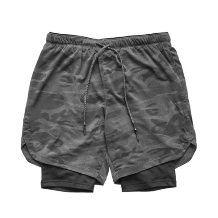 3 In 1 Sports Gym Shorts With Phone Pocket And Towel Loop Integrated Compression Tights