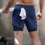 3 In 1 Sports Gym Shorts With Phone Pocket And Towel Loop Integrated Compression Tights