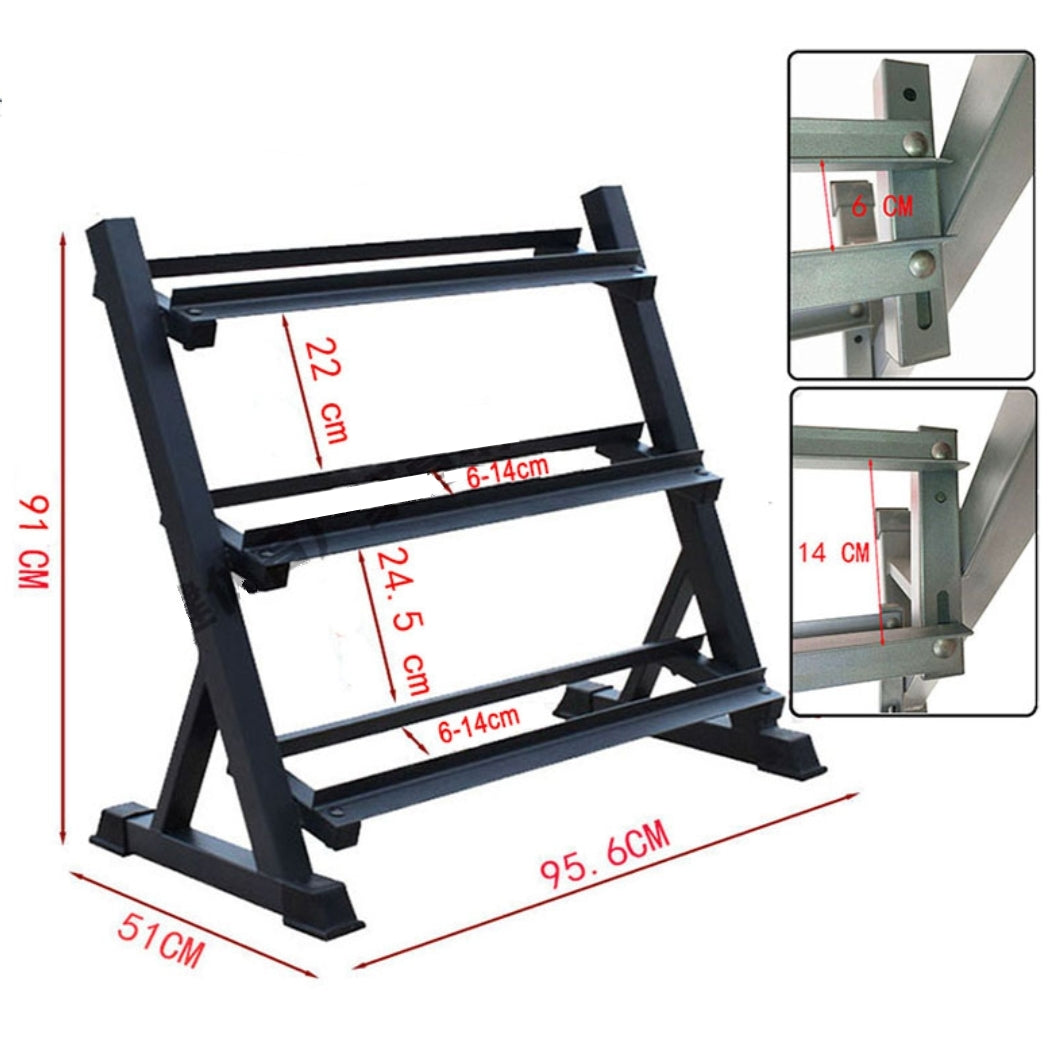 3 Tier Steel Home Workout Gym Dumbbell Weight Rack Storage Stand