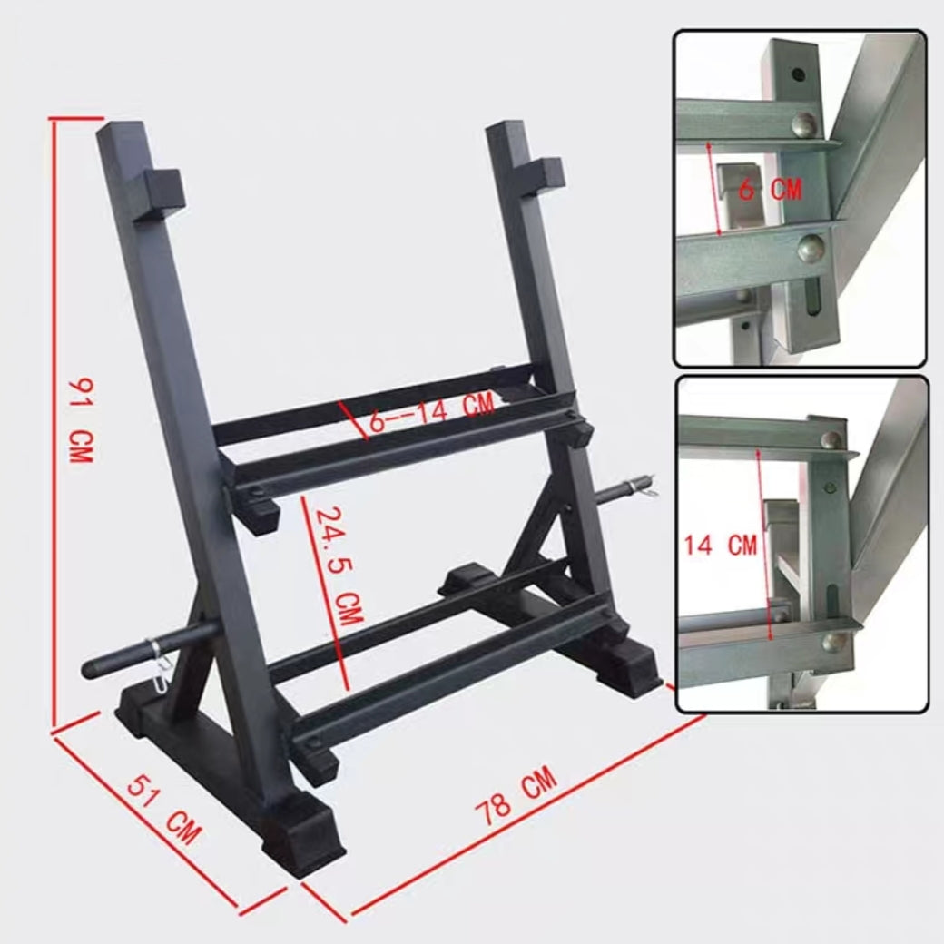 Barbell and Dumbbell Rack with Plate storage and Adjustable Rail Width