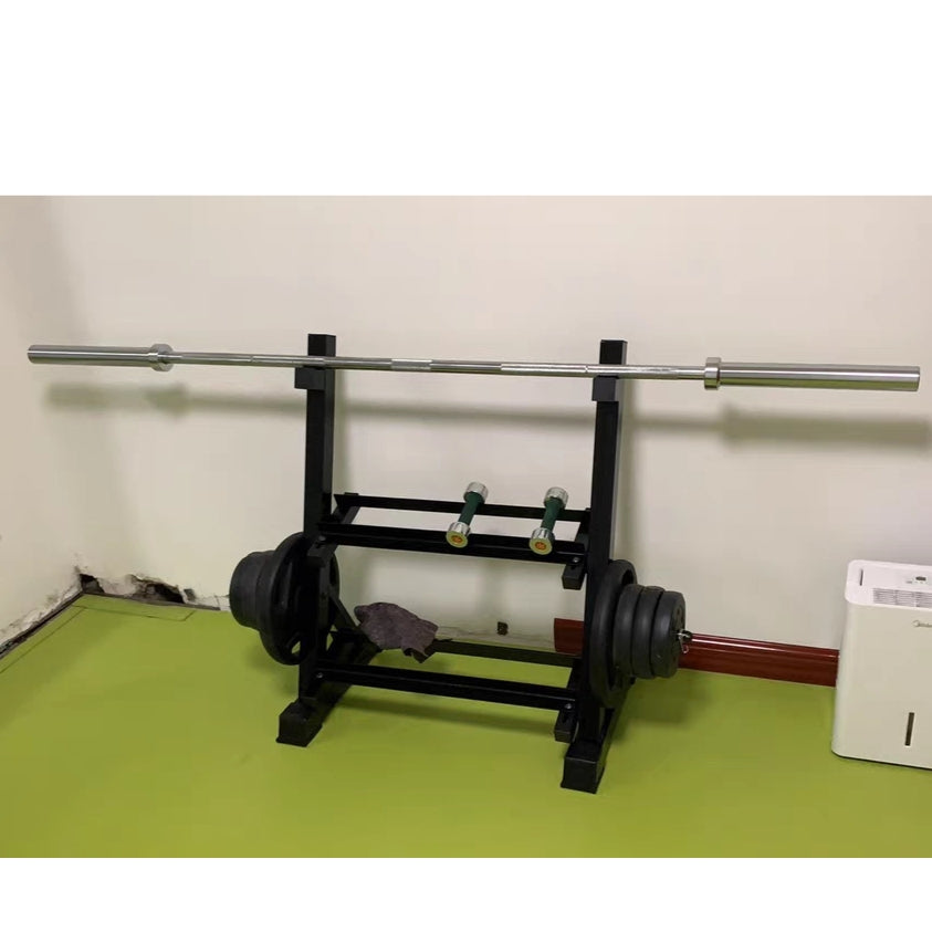 Barbell and Dumbbell Rack with Plate storage and Adjustable Rail Width