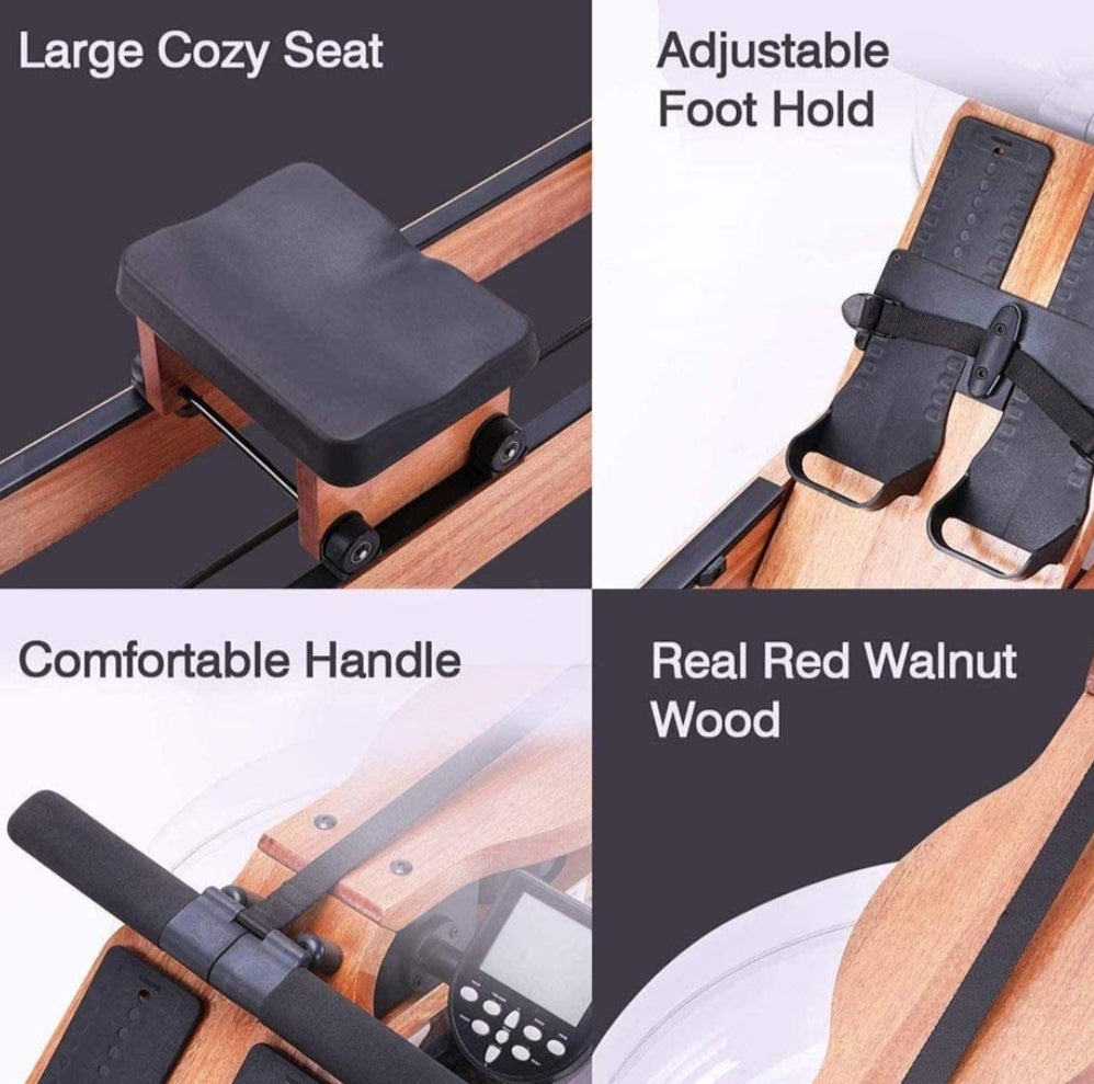 Foldable Wood Frame Water Resistance Rower Trainer Machine